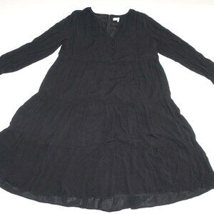 Loft Women's Tiered Swing Crinkle Midi Dress NWT Size XL Black Long Sleeves